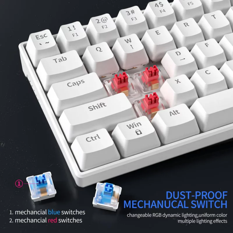 Zifriend KA646 Mechanical Keyboard  65% Compact, Hot-Swappable, RGB LED - Image 4