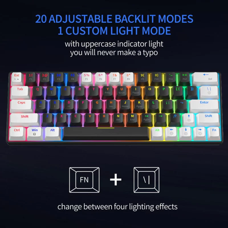 Zifriend KA646 Mechanical Keyboard  65% Compact, Hot-Swappable, RGB LED